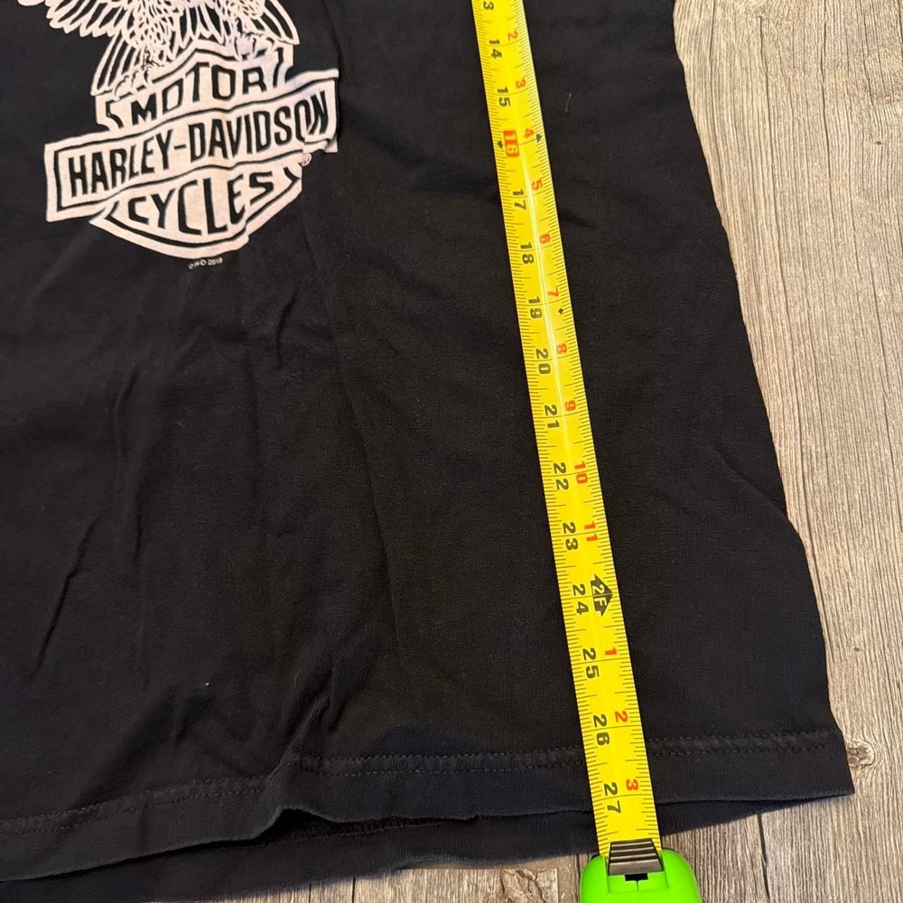 Classic Harley Davidson black t-shirt with off-white eagle graphic